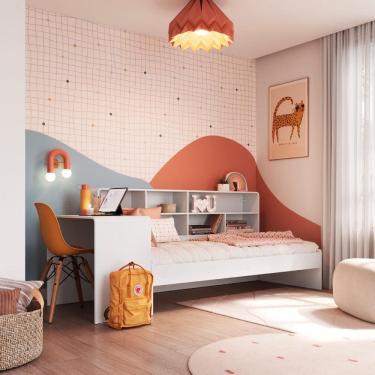 Imagem de Cama Infanto Juvenil com Escrivaninha e Estante Solteiro Branco Completa Móveis