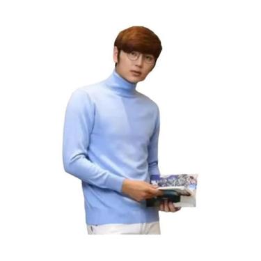 Imagem de Suéter Masculino De Gola Alta Em Mistura De Cashmere E Algodão Para Ou