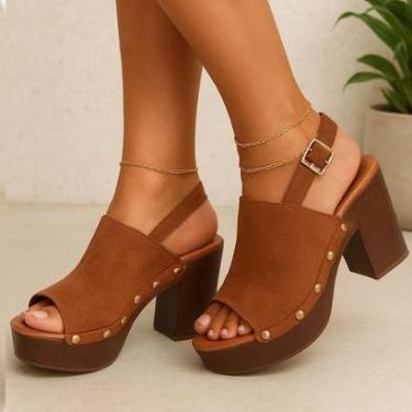 Imagem de Sandalia plataforma couro legitimo bottero clog salto madeira-Feminino