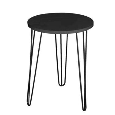 Imagem de Mesa De Canto Redonda Mdf 35Cm Pé De Ferro Metal Hairpin - Kasa Decor 