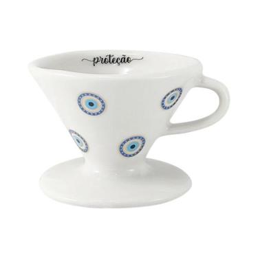 Imagem de Filtro de Café Coador de Porcelana Branca Decorado - Olho Grego - Neo 