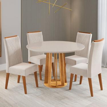 Imagem de Mesa de Jantar 4 Lugares Finestra com Vidro Marrom/Off White/Pastel - Viero Móveis