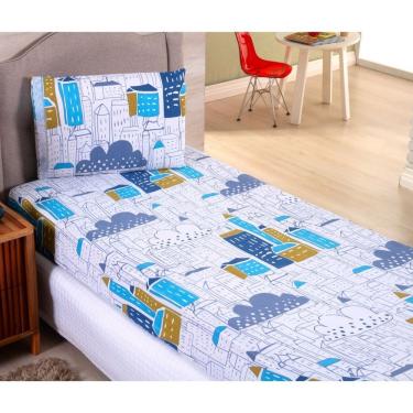 Imagem de Kit Jogo de Lençol Solteiro 2 Peças com Elástico Microfibra 170 Fios 100% Poliéster Estampa Cidade OEM