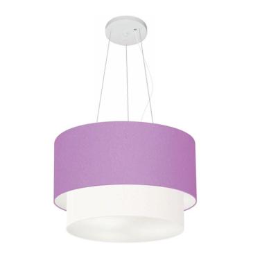 Imagem de Lustre Pendente Duplo Cilíndrico Md-4158 para Iluminação Interna com Cúpula em Tecido Bivolt lilás-branco Vivare Brasil