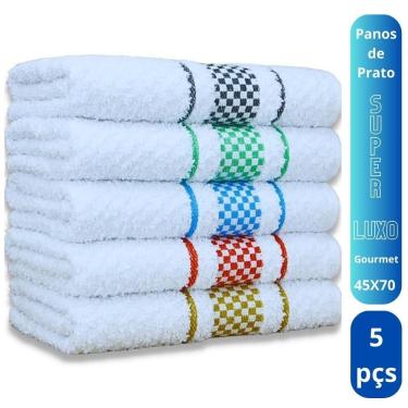 Imagem de Kit 5 Panos de Prato Super Luxo Atoalhado Premium Gourmet para Cozinha 100% Algodão 45C...
