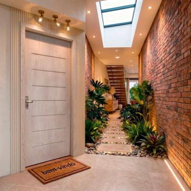 Imagem de Kit Porta de Madeira Completa Cristal Amescla Sarrafeada 215cm X 95cm Uniportas Natural