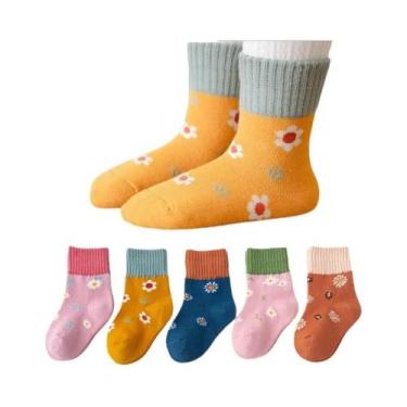 Imagem de Meias Florais Listradas De Desenho Animado Para Crianças, 5 Pares De M
