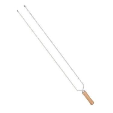 Imagem de Espeto para Churrasco Espeto Duplo 85CM Cromado em Arame de Aço com Cabo de Madeira Pra...