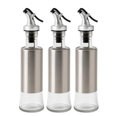 Imagem de Kit Galheteiro Porta Azeite e Vinagre 15805 Vidro e Inox com Dosador Anti-respingo Prata em Casa Tem