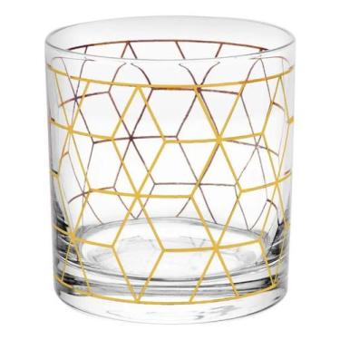 Imagem de Conjunto 2 Copos Whisky Cube De Vidro Detalhes Dourados 320ml Wolff