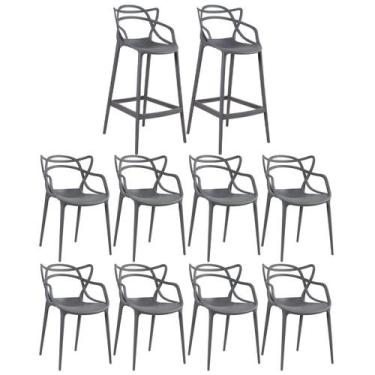Imagem de Laraz, Kit - 8 x cadeiras + 2 x banquetas altas Masters Allegra - Cinz