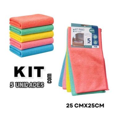 Imagem de Kit Com 5 Panos De Limpeza Microfibra Multiuso 25 cm x 25 cm - Fwb