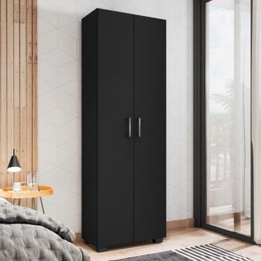 Imagem de Armário Multiuso Organizador Sevilha 2 Portas Grandes 6 Prateleiras MDP 60cm Preto Text...