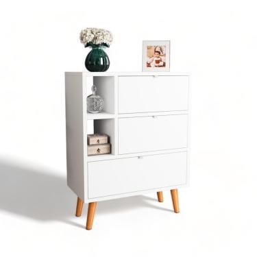 Imagem de Aparador Classic 3 Gavetas com Nicho 65cm Branco para Sala de Estar e Jantar JM3