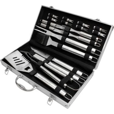 Imagem de Kit Churrasco 19 Peças Gourmet Aço Inox E Maleta Alumínio - FullFit