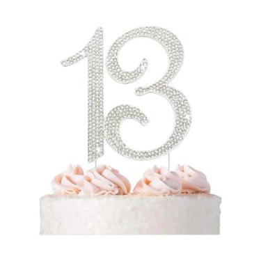 Imagem de Topo De Bolo De Metal Prateado Com Strass 16, Decoração Brilhante Para