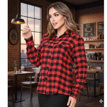Imagem de Camisa Feminina Xadrez Festa Junina Manga Longa  Look Caipira Tradicio