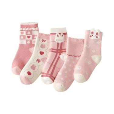Imagem de Meias De Coelho Acolchoadas Para Meninas, 5 Pares, De Lã Com Veludo, C