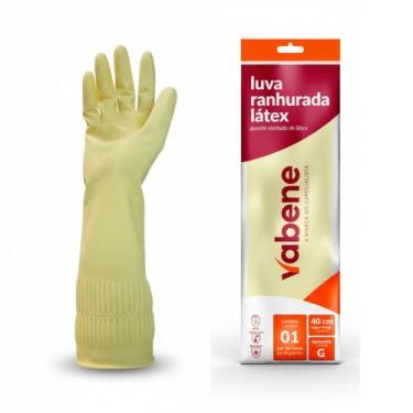 Imagem de Luva Ranhurada Cano Longo Latex Amarela Vabene Reforçada Limpeza Indus