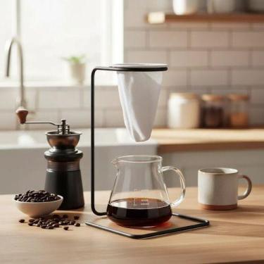 Imagem de Mini Coador Café Individual De Metal Stolf 11x11x16cm Preto
