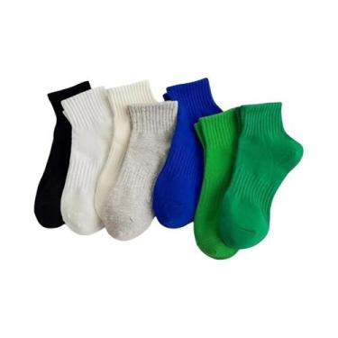 Imagem de Meias De Algodão Respiráveis Para Mulheres, 5 Pares, Cores Sólidas, Co