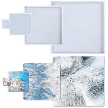 Imagem de Moldes de silicone de resina epóxi quadrada para cimento de concreto gesso argila de polímero pacote com 4 extra grande