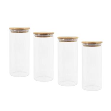 Imagem de Potes De Vidro P/ Mantimentos C/ Tampa Bambu Oikos - 4 Pçs
