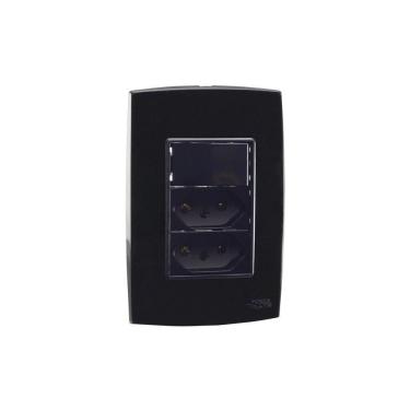 Imagem de Conjunto Interruptor Simples + Tomada Dupla 10A Preto Force Line