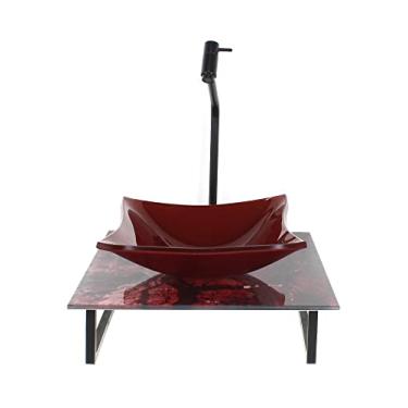 Imagem de KIT CUBA DE VIDRO QUADRADA 10MM COM TAMPO DE VIDRO 40CM X 40CM MÁRMORE AVERMELHADO E SUPORTE PRETO