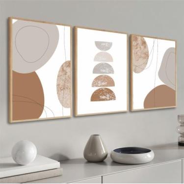 Imagem de Kit 3 Quadros Decorativos Tons Nude Geométrico Moderno Para Casa Com M