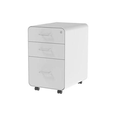 Imagem de Monoprice Armário de arquivo com 3 gavetas de canto redondo - Branco com gaveta travável - Coleção Workstream (137877)