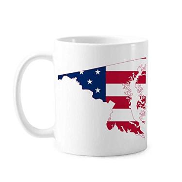 Imagem de Maryland EUA Mapa Estrelas Listras Forma Bandeira Caneca Cerâmica Café Porcelana Utensílios de Mesa