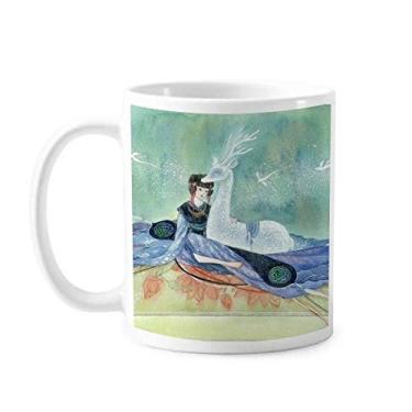 Imagem de Caneca ilustradora antiga chinesa White Deer cerâmica café porcelana xícara louça
