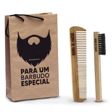 Imagem de Pente E Escova De Barba - Madeira Para Barba E Bigode - Barba De Macho