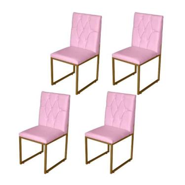 Imagem de Kit 4 Cadeiras Jantar Metálica Dourado Suede Malta - Mafer - Móveis Ma