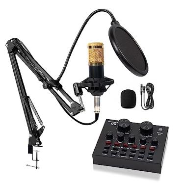 Imagem de Microfone Condensador, Kit Microfone Condensador com Placa de Som e Braço Articulado e Pop Filter para Transmissão Ao Vivo, Podcast, Gravação de Audio