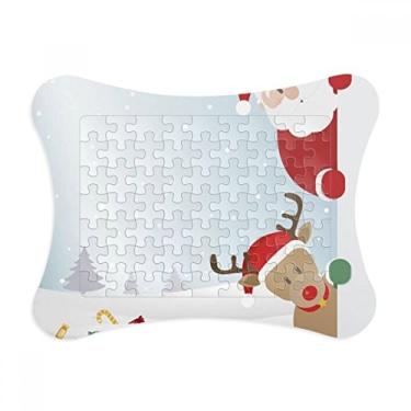Imagem de Moldura de quebra-cabeça de Natal Papai Noel, alce Peep Ano Novo Decoração de imagem Enfeite de jogo de quebra-cabeça