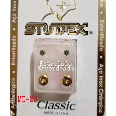 Imagem de Brinco Studex Classic 4Mm Tiffany Verde Esmeralda Medio Dour