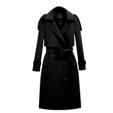 Imagem de RuuTe Casaco feminino corta-vento primavera outono cinto comprimento médio, Preto, M