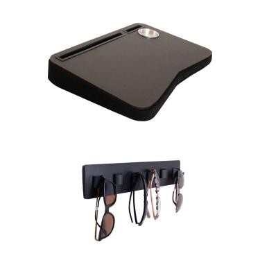 Imagem de Suporte Notebook Base Espuma Com Suporte Oculos Couro. Kit.