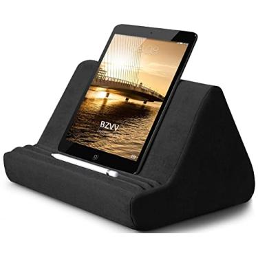 Imagem de Almofada macia para tablet com bolso, ajustável em 3 ângulos de visão, suporte preguiçoso para sofá de cama, compatível com iPads, tablets, eReaders, smartphones, livros, revistas