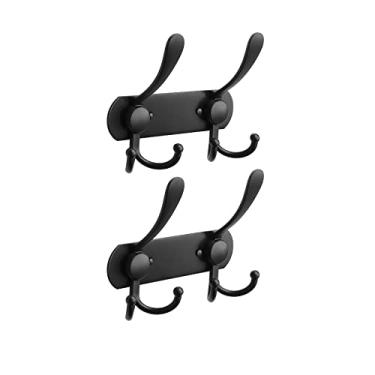Imagem de NearMoon Suporte de parede para cabideiro - 2 unidades, ganchos resistentes para toalha de banho de aço inoxidável, gancho de metal para toalha, casaco, chapéu, chave de banheiro, quarto, entrada de hotel (2 ganchos, preto fosco)
