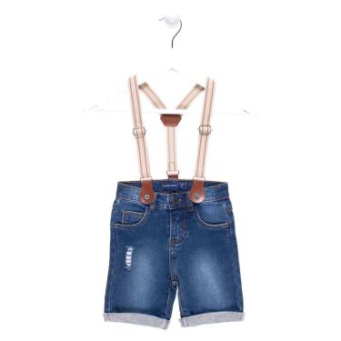 Imagem de Bermuda Jeans Escuro Menino Bebê com Suspensório Mania Kids - 1032-Masculino