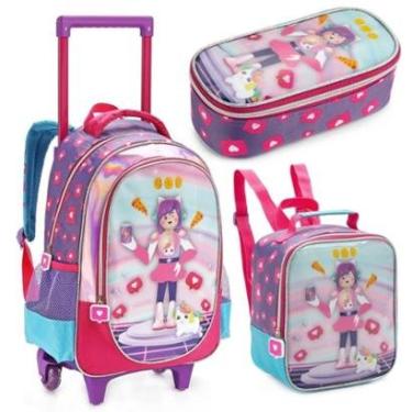 Imagem de Kit Mochila Com Rodas Lancheira E Estojo Game Pk Feminina-Feminino