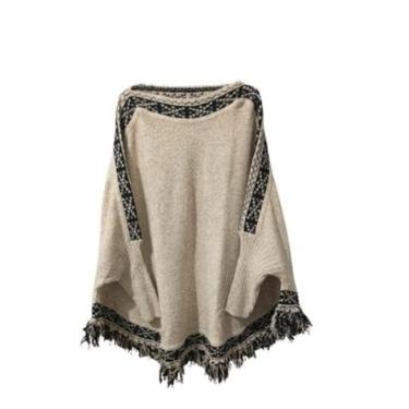 Imagem de Poncho Feminino Tricot Premium Mousse Soltinho Franjas Chic-Feminino