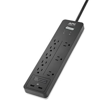 Imagem de APC Smart Plug Protetor de surtos Power Strip, Carregamento OL + USB, Preto, 8 Outlet