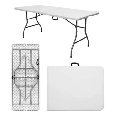 Imagem de Mesa Dobrável Vira Maleta Portátil com Alça Retangular 1,80m para Áreas Internas e Externas (Branco Off-White)