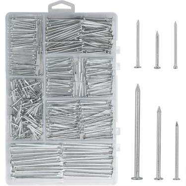 Imagem de Kit sortido de pregos de ferragem premium 376 peças, comprimento máximo de 5 cm, pregos galvanizados, pregos para pendurar imagens, pregos de madeira, pregos de parede com caixa de armazenamento | 6 tamanhos