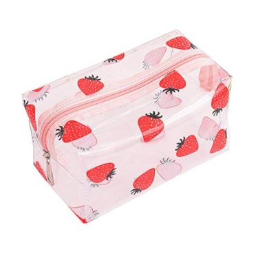 Imagem de Bolsas de cosméticos transparentes e fofas, nécessaire de viagem, bolsa de maquiagem portátil, kit de pincéis de maquiagem, impermeável, organização de desenhos animados para mulheres e meninas (morango)