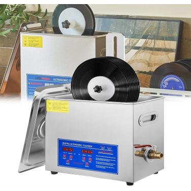 Imagem de Máquina profissional de limpeza ultrassônica de discos de vinil 6L - Limpe de 1 a 6 registros de uma vez - Limpador ultrassônico comercial com cesta e bola de malha fina - 40KHz 180W - Efici